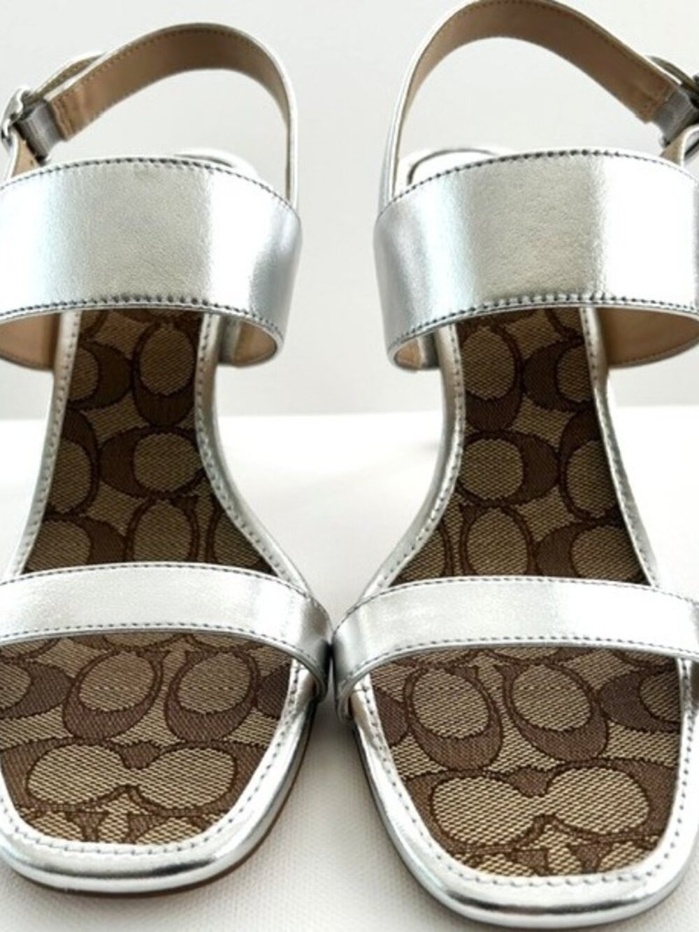 COACH Metallic Silver Heeled Sandals – Size 8